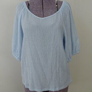 NWT Ann Taylor Loft Blue Mini Check Puckered Top - Size L